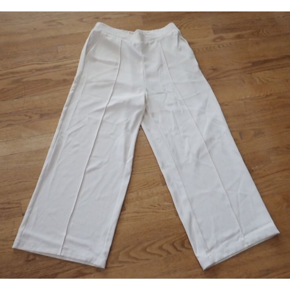 Melloday Women's Size Large White Ivory Wide Leg High Rise Crop Pants NWT "READ"